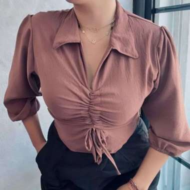 TASSY BLOUSE SERUT DEPAN CRINGKLE AIRFLOW | BLOUSE LENGAN PANJANG BALON KEKINIAN | FASYA BLOUSE SERU