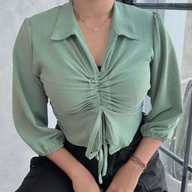 TASSY BLOUSE SERUT DEPAN CRINGKLE AIRFLOW | BLOUSE LENGAN PANJANG BALON KEKINIAN | FASYA BLOUSE SERU
