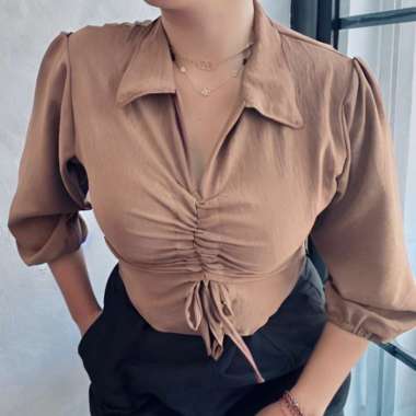 TASSY BLOUSE SERUT DEPAN CRINGKLE AIRFLOW | BLOUSE LENGAN PANJANG BALON KEKINIAN | FASYA BLOUSE SERU