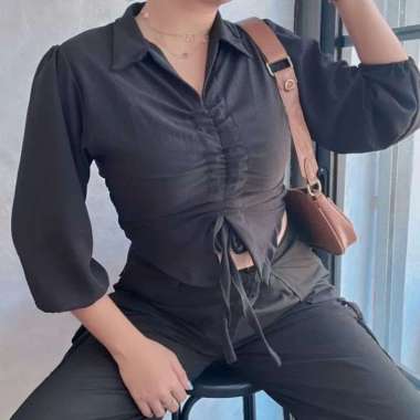 TASSY BLOUSE SERUT DEPAN CRINGKLE AIRFLOW | BLOUSE LENGAN PANJANG BALON KEKINIAN | FASYA BLOUSE SERU