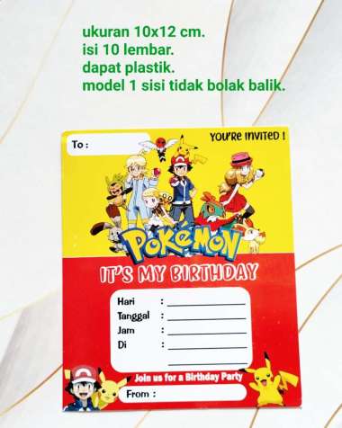 kartu undangan ulang tahun isi 10 lembar karakter pokemon go
