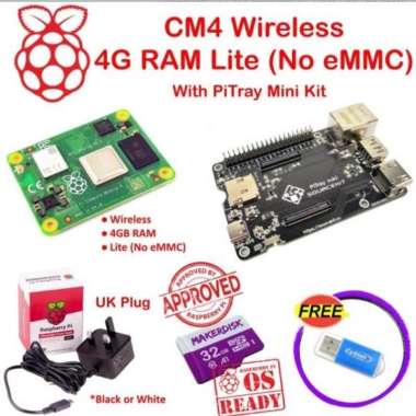 Raspberry Pi CM4 Wireless 4G RAM Lite (no eMMC) and Kits CM4 +PiTray Kit