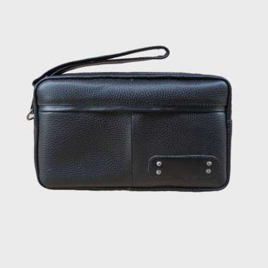 VERISH F2 Rectangle Clutch Pria Kulit Asli Texture Leather Motif Jeruk Mix Black