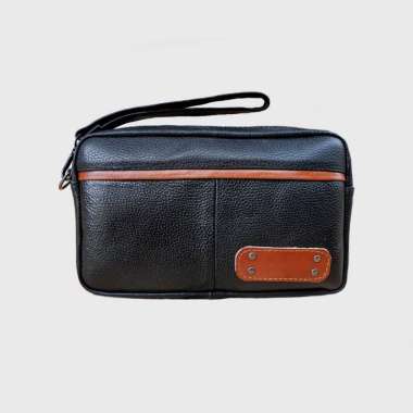 VERISH F2 Rectangle Clutch Pria Kulit Asli Texture Leather Motif Jeruk Mix Tan