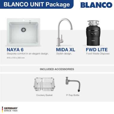 Kitchen Sink Bak Cuci Piring Granit 1 Lubang BLANCO Silgranit NAYA 6 Paket BLANCO UNIT dengan Keran