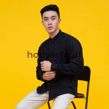 Houseofcuff kemeja Lengan Panjang Pria Hitam Hitam M