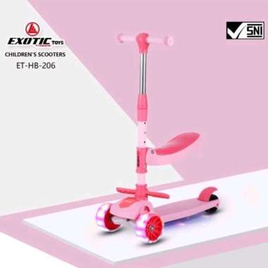 Scooter Anak Roda Tiga Exotic ET HB 206 Skuter Duduk HB206 Musik Lampu HB-206 Bisa Dilipat Pink