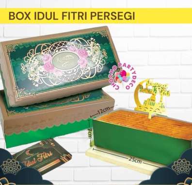 Box Idul Fitri PERSEGI / Kotak Kue Lebaran / Parcel Idul Fitri / Hampers Lebaran ukuran 25x12x7 cm H