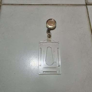 ID Card Holder Tegak/ Plastik ID card Bening Acrylic + Gantungan Yoyo Silver 1set
