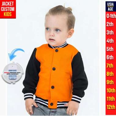 JAKET ANAK VARSITY POLOS ( ORANGE HITAM ) JACKET KIDS BASEBALL CUSTOM POLOS 1-2 tahun