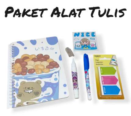 Paket Alat Tulis 4 In 1 / Study Set Free 2 Lembar Stiker Momo