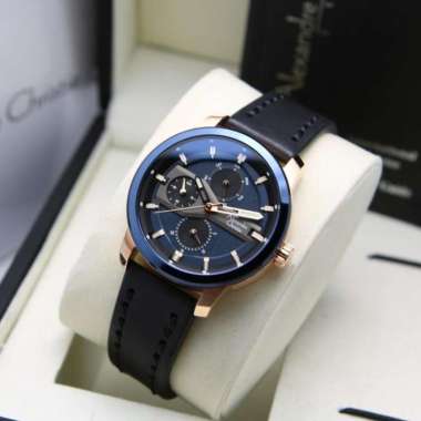 JAM TANGAN WANITA ALEXANDRE CHRISTIE AC 6562 / AC6562 LEATHER ORIGINAL ROSEGOLD BLUE