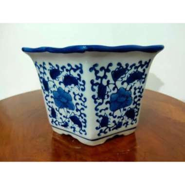 Terbaik Keramik Pajangan Pot Bunga Segi Enam Biru Putih Besar