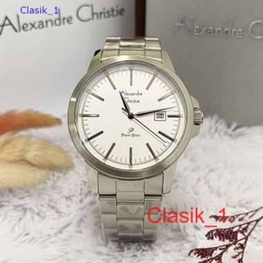 Original 100%!! Jam Tangan Alexandre Christie Pria AC 1008 AC1008 Silver White Rantai Garansi Resmi