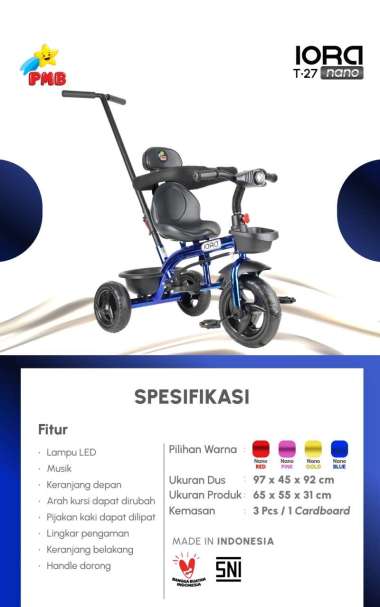 T27 Sepeda Roda Tiga Anak IORA PMB TOYS TC-06 T 27 sepeda murah