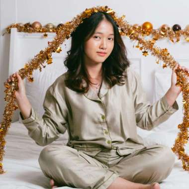 Ayko Baju Tidur Piyama Wanita Twill Olive Set Celana Panjang XXXL