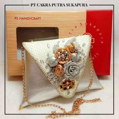 Clutch pesta segita cantik party wanita L Silver