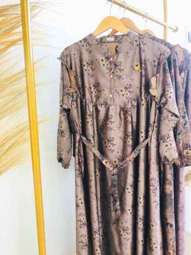 Gamis Wanita - Dress Muslim Wanita Gamis Arisa Armani Silk Motif Motif bunga 1