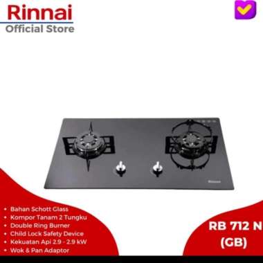 Rinnai 712 N GB Kompor Gas Rinai Built In Hob 2 Tungku Tanam RB 712N