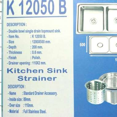 Terlaris Kitchen Sink Kossai K12050B, Bak Cuci Piring 2 Lubang Dalam Stainless Diskon