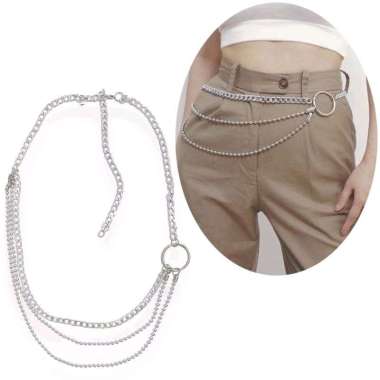 Danish Triple Layer O ring Chain Belt Body Chain Ikat Pinggang Celana Rantai Punk Style Ban Pinggang
