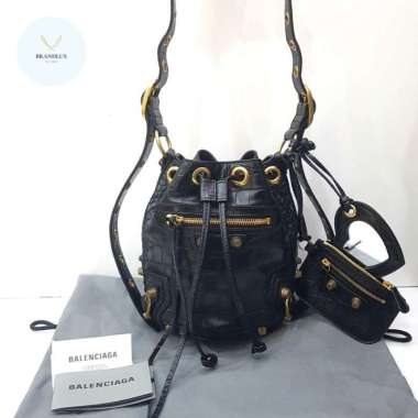BALENCIAGA Le Cagole XS Croco black Bucket GHW - 100% Authentic