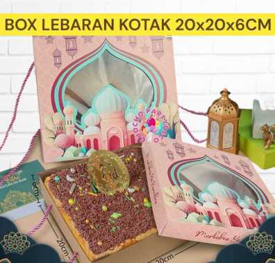 Box Idul Fitri Kotak Kue Tart Lebaran C / Parcel Idul Fitri / Hampers Lebaran ukuran 20x20x6 cm Pink