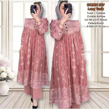 Cantika Set Long Tunik - One Set Wanita Long Tunik Silk Premium Setelan Wanita Kekinian Ruffle Lenga