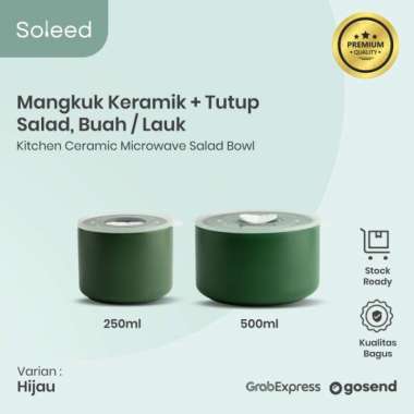 Rantang Kotak Makan Keramik Mangkok Salad Ceramic Lunch Box Seal Lid - Biru, 250 ML 250 ML Hijau