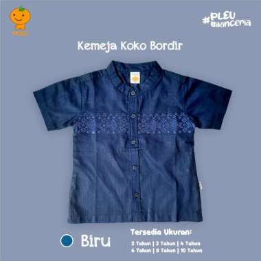 PLEU Kemeja Koko Bordir | Kemeja Koko Anak Laki Laki Usia 2-10 Tahun 2 tahun Navy
