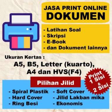 Print Cetak HVS A5, B5, Letter,Kuarto,A4,Folio/F4 Hitam putihSkripsi, Latihan soal, Ebook dll Letter