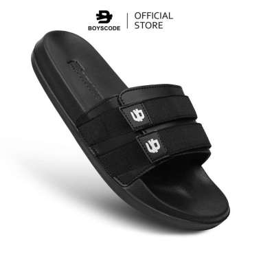 BOYSCODE Sendal Selop Karet Strap Distro Pria Wanita Phoenix Hitam Fullblack 43