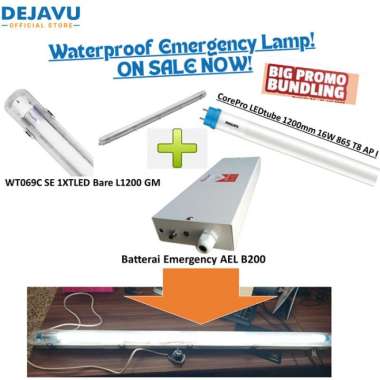 BUNDLING SET WATERPROOF EMERGENCY LAMP (Fitting Lampu+Lampu+Baterai)