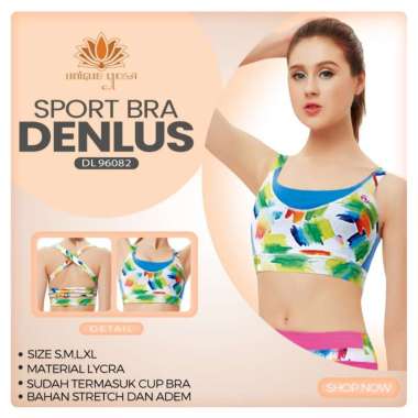 VERISH Baju Yoga / Bra Yoga Sport / Bra Yoga Gym DL 96082 Putih Biru Corak / Sports Bra Motif / Spor