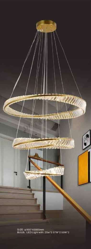 FL 1482 LAMPU GANTUNG RING KRISTAL 3 SUSUN 80CM MEWAH MODERN KLASIK