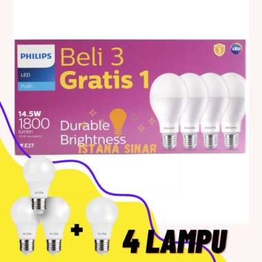 Philips Lampu LED 14,5Watt, 14,5W, 14,5 Watt, 14,5 W 3Gratis1 Putih Philips Bohlam Led Philips