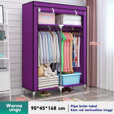 RM Lemari Pakaian Kain Lemari Portable lemari B 90cm ungu