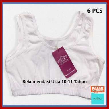 Miniset Anak Perempuan (6 PCS) Remaja Putih Polos Katun Tali Besar 10-11 tahun