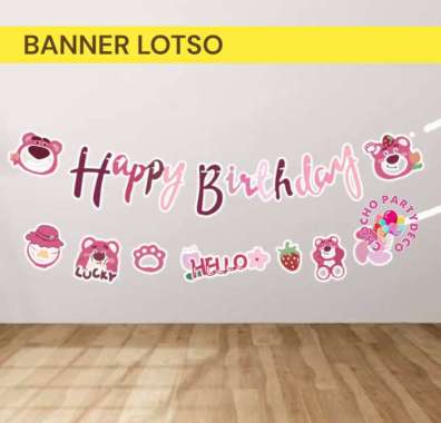 Bunting Flag LOTSO / Banner Ulang Tahun Lotso Beruang Pink Lotso Sambung