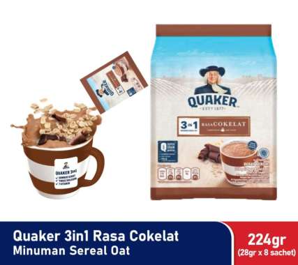 Quaker 3in1 Chocolate Polybag 224g Minuman Sereal Oats (Isi 8 sachet) Coklat