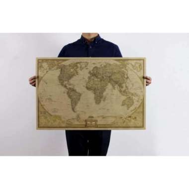 Poster Peta Dunia Large Vintage World Map Besar Klasik Classic Retro Multivariasi Multicolor