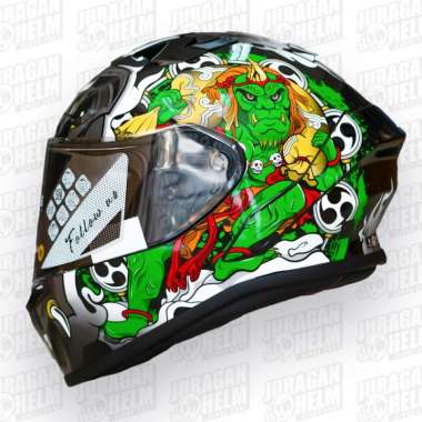 Zeus ZS826 ZS-826 BK16 BLACK/GREEN Helm Fullface Flat Visor L