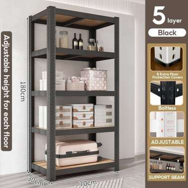 JP Rak besi siku lubang Rak Besi Susun HitamRa 5Tingkat⬛70*30*180cm