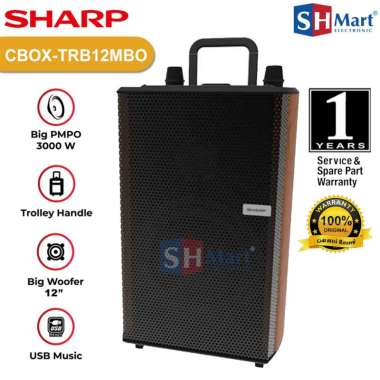 SPEAKER TROLLEY SHARP PORTABLE CBOX TRB12MBO AUDIO CBOXTRB12MBO FREE 2 MIC