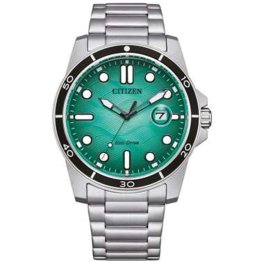 Jam Tangan Pria Citizen Eco Drive AW1816-89L Men Turquoise Dial Stainless Steel Strap Silver