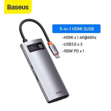 Baseus USB Type C Hub To HDMI 4K 3.0 PD Fast Charging 5IN1 Abu-abu