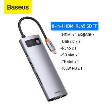 Baseus USB Type C Hub To HDMI 4K 3.0 PD Fast Charging 8IN1 Abu-abu