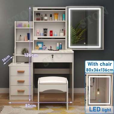 Meja Rias dengan Lampu LED80cmMeja Rias Kaca bisa Meja+Kursi（Lampu）