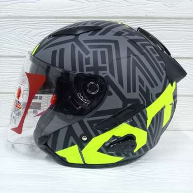 KYT HELM GALAXY SLIDE FLAT R NEON MATT GREY YELLOW DOUBLE VISOR XL