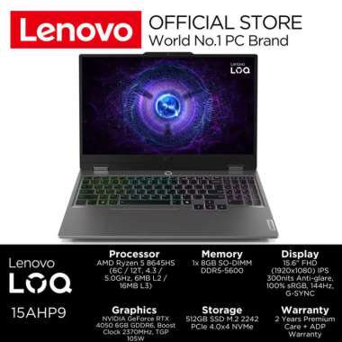 Laptop Lenovo LOQ 15AHP9 144Hz 100%sRGB Ryzen 5 8GB 512GB RTX4050